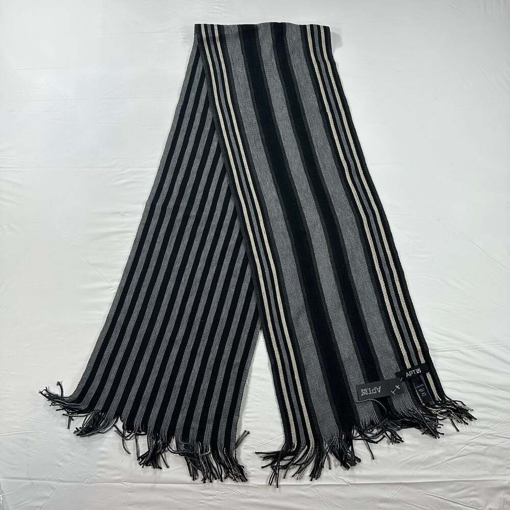Apt. 9 Black Gray Striped Winter Scarf Knit Fashion One Size